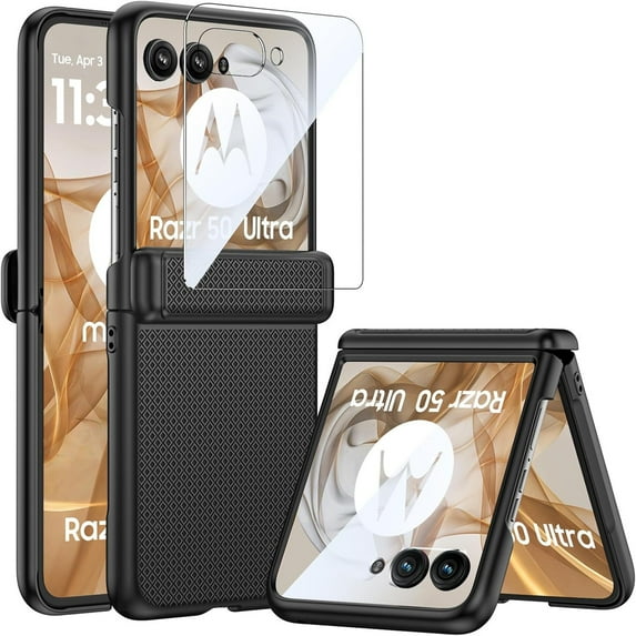 ELEHOLD for Motorola Razr+ 2025/2024 Case with Hinge Protection,Built-in Front Screen Protector, Anti-Slip Grip Light-Weight Rugged Case Coverfor Motorola Razr+ 2025/2024,Black