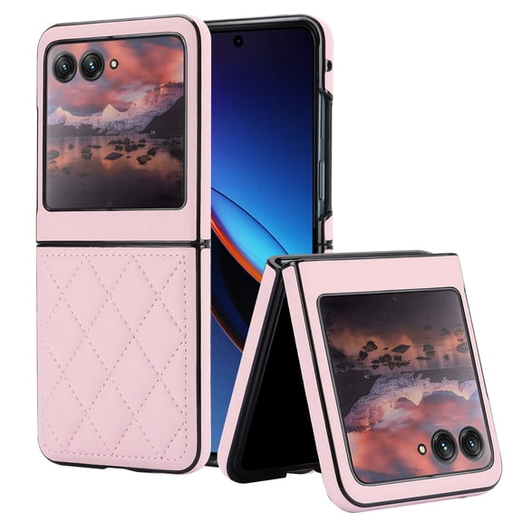 ELEHOLD for Motorola Razr+ 2025/2024 Case,Women Luxury PU Leather Ultra Slim Anti-Drop Protection Cover All-Inclusive Shockproof New Case for Motorola Razr+ 2025/2024,Pink