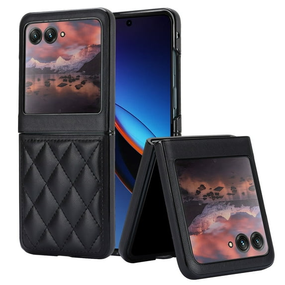 ELEHOLD for Motorola Razr+ 2025/2024 Case,Women Luxury PU Leather Ultra Slim Anti-Drop Protection Cover All-Inclusive Shockproof New Case for Motorola Razr+ 2025/2024,Black