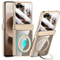 thumbnail image 1 of ELEHOLD For Motorola Razr 2025/2024 with Front Screen Protector,360° Rotating Ring Kickstand Magnetic Mag-Safe Compatible Clear Cover with Hinge Protector Anti-Yellow PC Back,Gold, 1 of 8