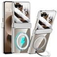 thumbnail image 1 of ELEHOLD For Motorola Razr 2025/2024 with Front Screen Protector,360° Rotating Ring Kickstand Magnetic Mag-Safe Compatible Clear Cover with Hinge Protector Anti-Yellow PC Back,Silver, 1 of 8