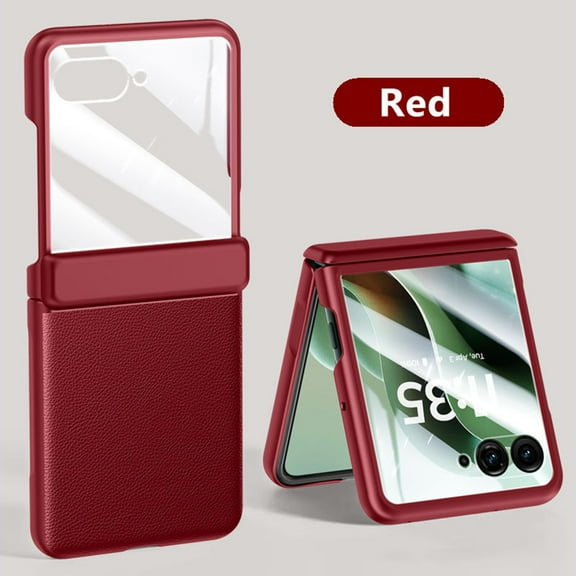 ELEHOLD for Motorola Razr 2025/2024 Leather Case with Built-in Screen Protector Hinge Protection, Slim Fit Premium Leather Non-Slip Shockproof Protective Cover for Motorola Razr 2025/2024, Red