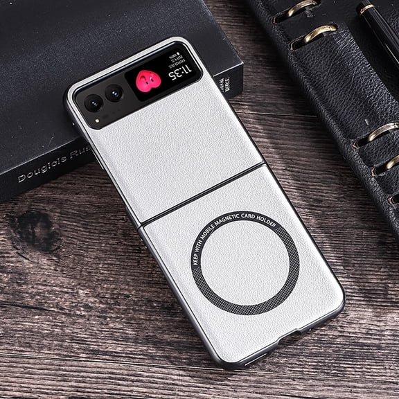 ELEHOLD for Motorola Razr 40 Leather Case, Compatible with MagSafe Charging, Slim Lightweight PU Leather Shockproof Anti-Scratch Case for Motorola Razr 40,White