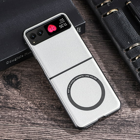 ELEHOLD for Motorola Razr 40 Leather Case, Compatible with MagSafe Charging, Slim Lightweight PU Leather Shockproof Anti-Scratch Case for Motorola Razr 40,White