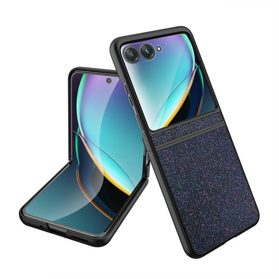 ELEHOLD for Motorola Razr 40 Ultra Case,Glitter Bling Sparkly with Tempered Glass Screen Protector Slim Lightweight Cute Fashion Case Cover for Motorola Razr 40 Ultra, Black