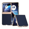 thumbnail image 1 of ELEHOLD for Motorola Razr 40 Ultra Genuine Leather Case,Luxury Plating Design Shockproof Bumper Slim Lightweight Anti-Scratch Case for Motorola Razr 40 Ultra,Darkblue, 1 of 6
