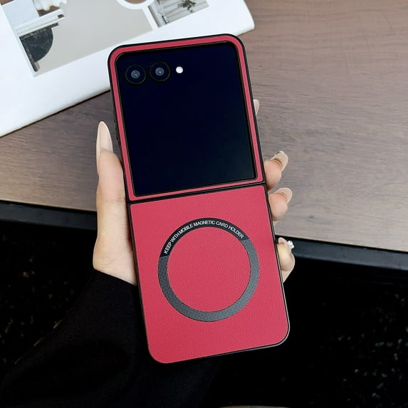 ELEHOLD for Motorola Razr Ultra 2025 Leather Case, Compatible with Mag Safe Charging, Slim Lightweight PU Leather Shockproof Anti-Scratch Case for Motorola Razr Ultra 2025 ,Red