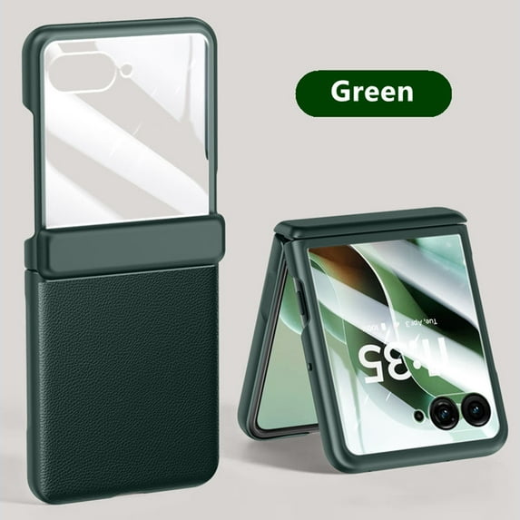 ELEHOLD for Motorola Razr Ultra 2025/Motorola Razr 60 Ultra Leather Case with Built-in Screen Protector Hinge Protection, Slim Fit Premium Leather Non-Slip Shockproof Protective Cover, Darkgreen