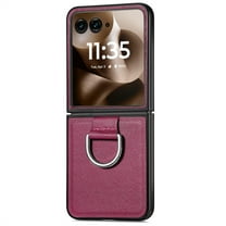 ELEHOLD for Motorola Razr Ultra 2025 / Motorola Razr 60 Ultra Leather Case Cover, with Metal Finger Ring Holder Slim Lightweight Shockproof Non-Slip Case ,Purple