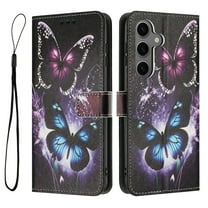 ELEHOLD For Motorola Samsung Galaxy S25 FE Floral Embossed PU Leather Wallet Case,Magnetic Flip Folio Card Slots, Kickstand Wallet Case Cover with Wrist Strap,C