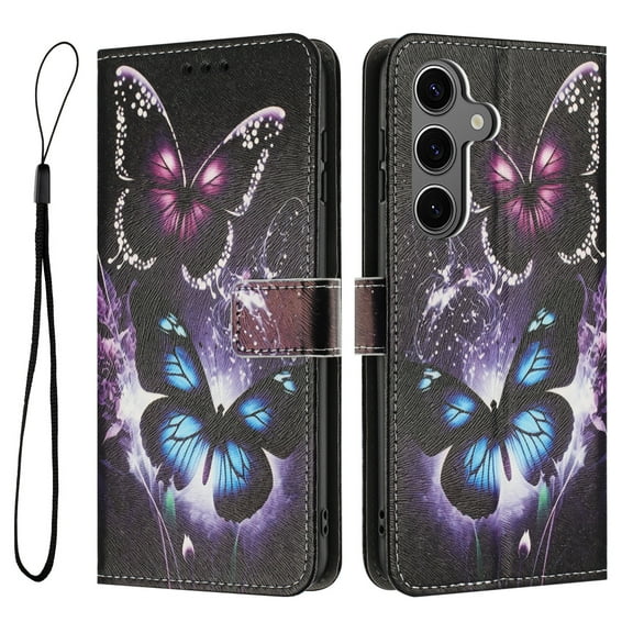 ELEHOLD For Motorola Samsung Galaxy S25 FE Floral Embossed PU Leather Wallet Case,Magnetic Flip Folio Card Slots, Kickstand Wallet Case Cover with Wrist Strap,C
