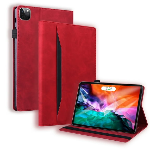 ELEHOLD Multi-Angle Stand Leather Case for iPad Air 11 inch 2024 with Card Slots Kickstand Shockproof Business Men Women Case for iPad Air 11" 2024,Red