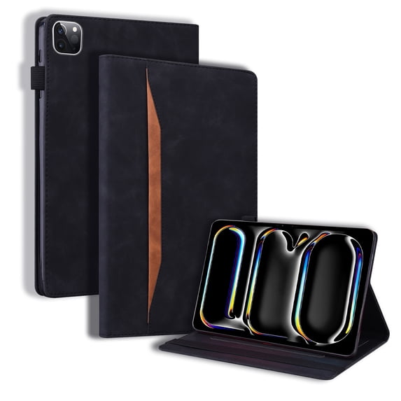 ELEHOLD Multi-Angle Stand Leather Case for iPad Air 13 inch 2024 with Card Slots Kickstand Shockproof Business Men Women Case for iPad Air 13" 2024,Black
