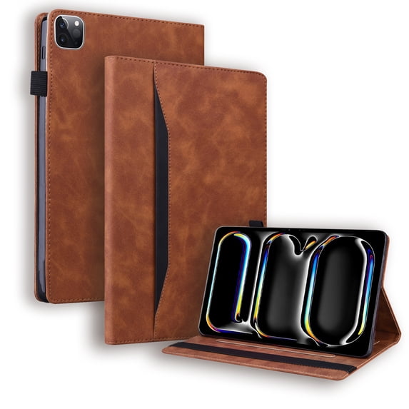 ELEHOLD Multi-Angle Stand Leather Case for iPad Air 13 inch 2024 with Card Slots Kickstand Shockproof Business Men Women Case for iPad Air 13" 2024,Brown