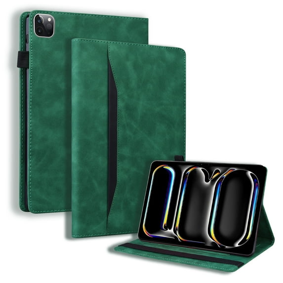ELEHOLD Multi-Angle Stand Leather Case for iPad Pro 13 inch 2024 with Card Slots Kickstand Shockproof Business Men Women Case for iPad Pro 13" 2024,Green