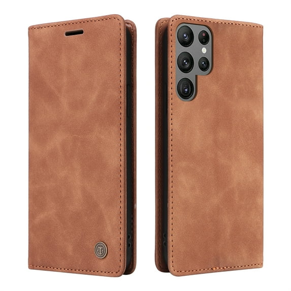 ELEHOLD Multi-Function Wallet Case for Samsung Galaxy S23, Premium Leather Flip Wallet Magnetic Kickstand Card Holder,Hybrid Rugged Shockproof Anti-Fall Protective Cover, brown