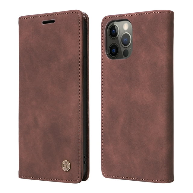 ELEHOLD Multi-Function Wallet Case for iPhone 14 Pro Max, Premium Leather Flip Wallet Magnetic Kickstand Card Holder,Hybrid Rugged Shockproof Anti-Fall Protective Cover, coffee