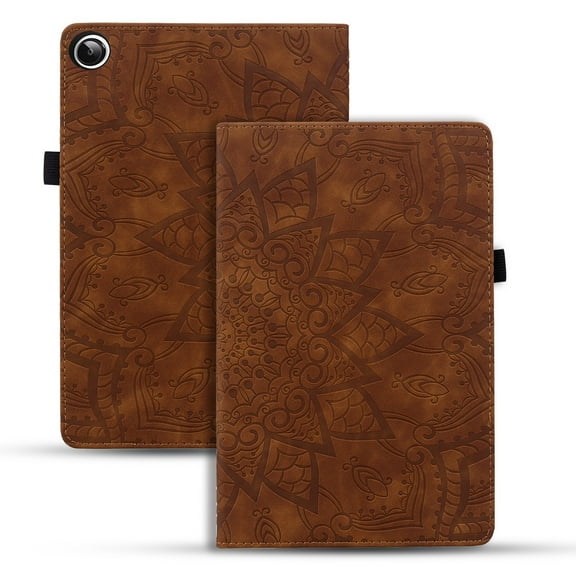 ELEHOLD Multi-Functional Flip Leather Case for Samsung Galaxy Tab A9 2023 with Embossed Flower Card Slots Holders Kickstand Anti-Scratch Shockproof Business Men Women Case for Samsung Tab A9 - Brown