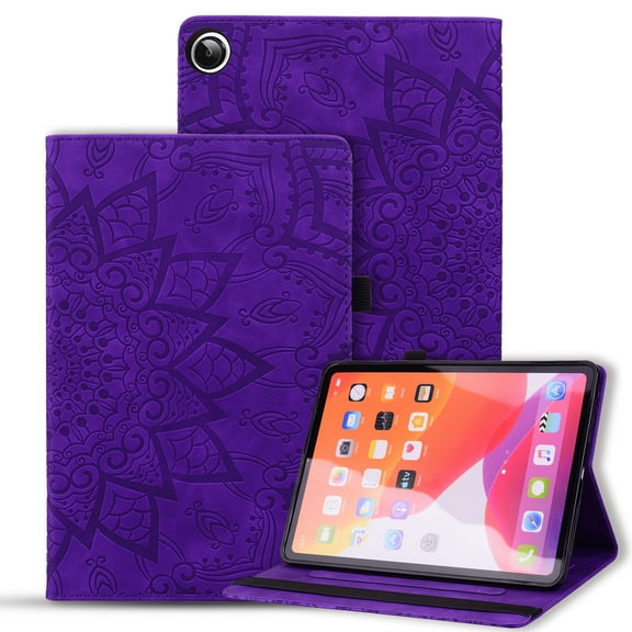 ELEHOLD Multi-Functional Flip Leather Case for Samsung Galaxy Tab S9 Plus/S8 Plus/S7 FE/S7 Plus with Embossed Flower Card Slots Holders Kickstand Anti-Scratch Shockproof Business Case,Purple