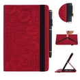 thumbnail image 1 of ELEHOLD Multi-Functional Flip Leather Case for Samsung Galaxy Tab S9/S9 FE/S8/S7 with Embossed Flower Card Slots Holders Kickstand Anti-Scratch Shockproof Business Men Women Case,Red, 1 of 4