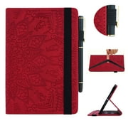 ELEHOLD Multi-Functional Flip Leather Case for Samsung Galaxy Tab S9 Ultra/S8 Ultra with Embossed Flower Card Slots Holders Kickstand Anti-Scratch Shockproof Business Men Women Case,Red