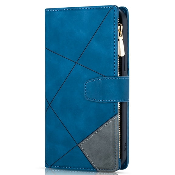 ELEHOLD Multi-Functional Leather Wallet Case for Google Pixel 7,Large Capacity 9 Card Slots Zipper Pocket Kickstand Magnetic Clasp Lanyard Shockproof Flip Case,Blue