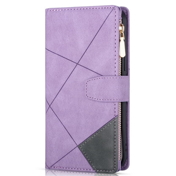 ELEHOLD Multi-Functional Leather Wallet Case for Google Pixel 7 Pro,Large Capacity 9 Card Slots Zipper Pocket Kickstand Magnetic Clasp Lanyard Shockproof Flip Case,Purple