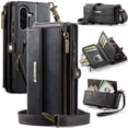 thumbnail image 1 of ELEHOLD Multi-Functional Wallet Case For Samsung Galaxy A56 5G, PU Leather Shockproof Card Slots Zipper Pocket Card Holder Phone Case with Detachable Shoulder Strap,Black, 1 of 10