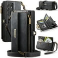 thumbnail image 1 of ELEHOLD Multi-Functional Wallet Case For Samsung Galaxy S22, PU Leather Shockproof Card Slots Zipper Pocket Card Holder Phone Case with Detachable Shoulder Strap,Black, 1 of 10
