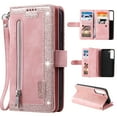 thumbnail image 1 of ELEHOLD Multi-Functional Wallet Case for Samsung Galaxy S23 Plus, 9 Card Slots Zipper Pocket Wriststrap Stand Function Premium Leather Shockproof Purse Case for Samsung S23+,Rosegold, 1 of 9