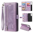 thumbnail image 1 of ELEHOLD Multi-Functional Wallet Case for Samsung Galaxy S23 Plus, 9 Card Slots Zipper Pocket Wriststrap Stand Function Premium Leather Shockproof Purse Case for Samsung S23+,Purple, 1 of 9