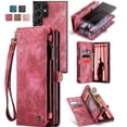 thumbnail image 1 of ELEHOLD Multi-Functional Wallet Case for Samsung Galaxy S23 Ultra 6.8",Large Capacity 8 Card Slots Zipper Purse Magnetic Detachable Phone Case with Wriststrap Luxury Leather Case, Red, 1 of 1