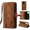 thumbnail image 1 of ELEHOLD Multi-Functional Wallet Case for Samsung Galaxy S23 Ultra, 9 Card Slots Zipper Pocket Wriststrap Stand Function Premium Leather Shockproof Purse Case for Samsung S23 Ultra, Brown, 1 of 7