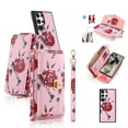 thumbnail image 1 of ELEHOLD Multi-Functional Wallet Case for Samsung Galaxy S24 Large Capacity 14 Card Slots Magnetic Detachable Phone Case with Wristband Shoulder Strap Luxury Flower Purse Phone Bag,Pink, 1 of 8