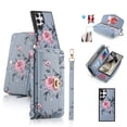 thumbnail image 1 of ELEHOLD Multi-Functional Wallet Case for Samsung Galaxy S24 Large Capacity 14 Card Slots Magnetic Detachable Phone Case with Wristband Shoulder Strap Luxury Flower Purse Phone Bag, Grey, 1 of 8