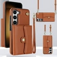 thumbnail image 1 of ELEHOLD Multi-Functional Wallet Case for Samsung Galaxy S24 Organ Card Slots RFID Blocking Stand Function Wrist Strap Crossbody Shoulder Strap Shockproof Galaxy S24 Purse Case,Brown, 1 of 9
