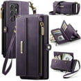 thumbnail image 1 of ELEHOLD Multi-Functional Wallet Case For Samsung Galaxy S25 Edge, PU Leather Shockproof Card Slots Zipper Pocket Card Holder Phone Case with Detachable Shoulder Strap,Purple, 1 of 10