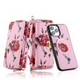 thumbnail image 1 of ELEHOLD Multi-Functional Wallet Case for iPhone 13 Pro Max 6.7", Large Capacity 14 Card Slots Magnetic Detachable Phone Case with Wristband Shoulder Strap Luxury Flower Purse Case, Pink, 1 of 11