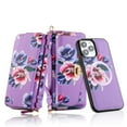 thumbnail image 1 of ELEHOLD Multi-Functional Wallet Case for iPhone 13 Pro Max 6.7", Large Capacity 14 Card Slots Magnetic Detachable Phone Case with Wristband Shoulder Strap Luxury Flower Purse Case, Purple, 1 of 11