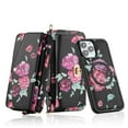 thumbnail image 1 of ELEHOLD Multi-Functional Wallet Case for iPhone 13 Pro Max 6.7", Large Capacity 14 Card Slots Magnetic Detachable Phone Case with Wristband Shoulder Strap Luxury Flower Purse Case, Black, 1 of 11