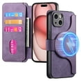 thumbnail image 1 of ELEHOLD Multi-Functional Wallet Case for iPhone 14 Plus,Magnetic Detachable Card Holders PU leather Case RFID Blocking Function Flip Shockproof Stand Cover Business Style for Women Men,Purple, 1 of 8