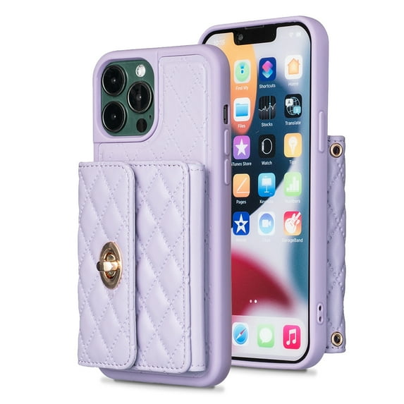 ELEHOLD Multi-Functional Wallet Case for iPhone 14 Pro Max 6.7" Organ Card Slots Argyle Pattern PU Leather Metal Snap with Crossbody Strap Shockproof Luxury Purse Case,Lightpurple