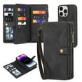 thumbnail image 1 of ELEHOLD Multi-Functional Wallet Case for iPhone 14 Pro Max,with Large Capacity 11 Card Slots Zipper Bag Magnetic Detachable Phone Case Wriststrap Shockproof Luxury Case 6.7" - Black, 1 of 7