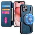thumbnail image 1 of ELEHOLD Multi-Functional Wallet Case for iPhone 15 Plus,Magnetic Detachable Card Holders PU leather Case RFID Blocking Function Flip Shockproof Stand Cover Business Style for Women Men,Blue, 1 of 8