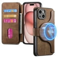 thumbnail image 1 of ELEHOLD Multi-Functional Wallet Case for iPhone 15 Pro Max,Magnetic Detachable Card Holders PU leather Case RFID Blocking Function Flip Shockproof Stand Cover Business Style for Women Men,Brown, 1 of 8