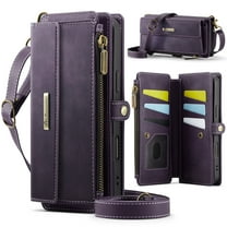 ELEHOLD Multi-Functional Wallet Case For iPhone 17 Air, Luxury PU Leather Shockproof Card Slots Zipper Pocket Card Holder Phone Case with Detachable Shoulder Strap,Purple