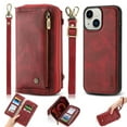 thumbnail image 1 of ELEHOLD Multi-Functional Wallet Phone Bag with Case for iPhone 15 Plus,Large Capacity 13 Card Slots Zipper Purse Detachable Case with Wriststrap Crossbody Shoulder Strap for iPhone 15 Plus,Red, 1 of 9