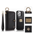 thumbnail image 1 of ELEHOLD Multi-Functional Wallet Phone Bag with Case for iPhone 15 Pro,Large Capacity Card Slots Zipper Purse Detachable Magnetic Case with Wristband Lanyard for iPhone 15 Pro 6.1 inch,Black, 1 of 1