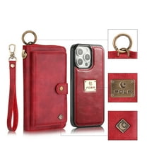 ELEHOLD Multi-Functional Wallet Phone Bag with Case for iPhone 17 Pro Max,Large Capacity Card Slots Zipper Purse Detachable Magnetic Case with Wristband Lanyard for iPhone 17 Pro Max ,Red