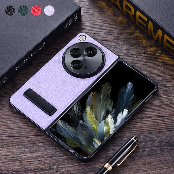 ELEHOLD for One Plus Open Leather Case Premium Lychee Texture Slim Lightweight Shockproof Cover with Folding Invisible Kickstand Anti-Scratch Case for One Plus Open,Purple